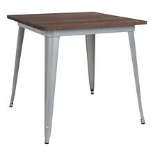 Flash Furniture Metal/Wood Restaurant Dining Table, 30.5H, Silver (CH5104029M1SIL)