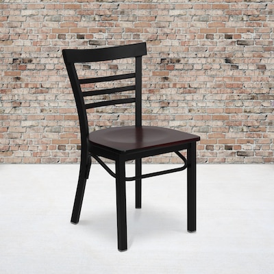 Flash Furniture HERCULES Series Traditional Metal/Wood Restaurant Dining Chair, Black/Mahogany Wood,