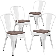Flash Furniture Luke Contemporary Metal/Wood Stackable Dining Chair, White, 4/Pack (4CH31230WHW)