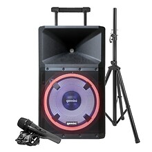 Gemini Ultra-Powerful Bluetooth 2,200-Peak-Watt Speaker with Party Lights/Microphone/Stand, Multicol