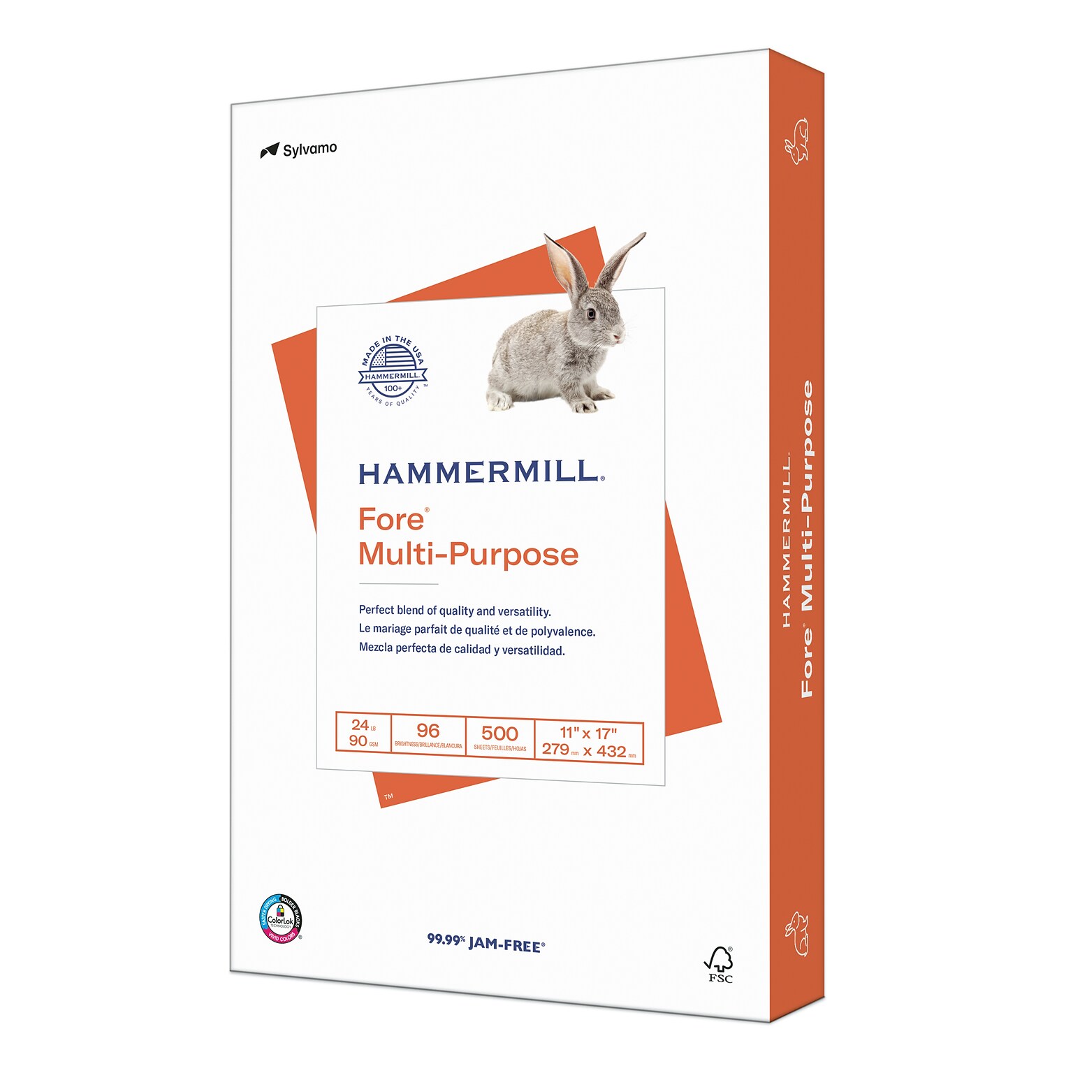 Hammermill Fore 11 x 17 Multipurpose Paper, 24 lbs., 96 Brightness, 500 Sheets/Ream (102848)