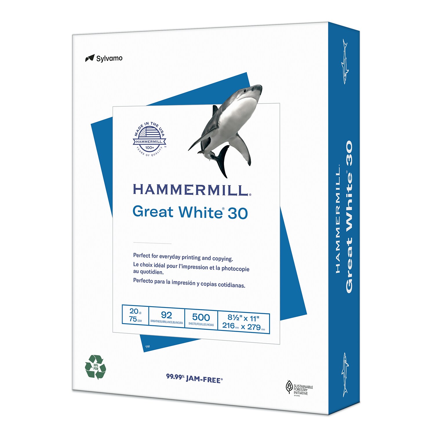 Hammermill Great White 30% Recycled 8.5 x 11 Copy Paper, 20 lbs., 92 Brightness, 500 Sheets/Ream (86700)