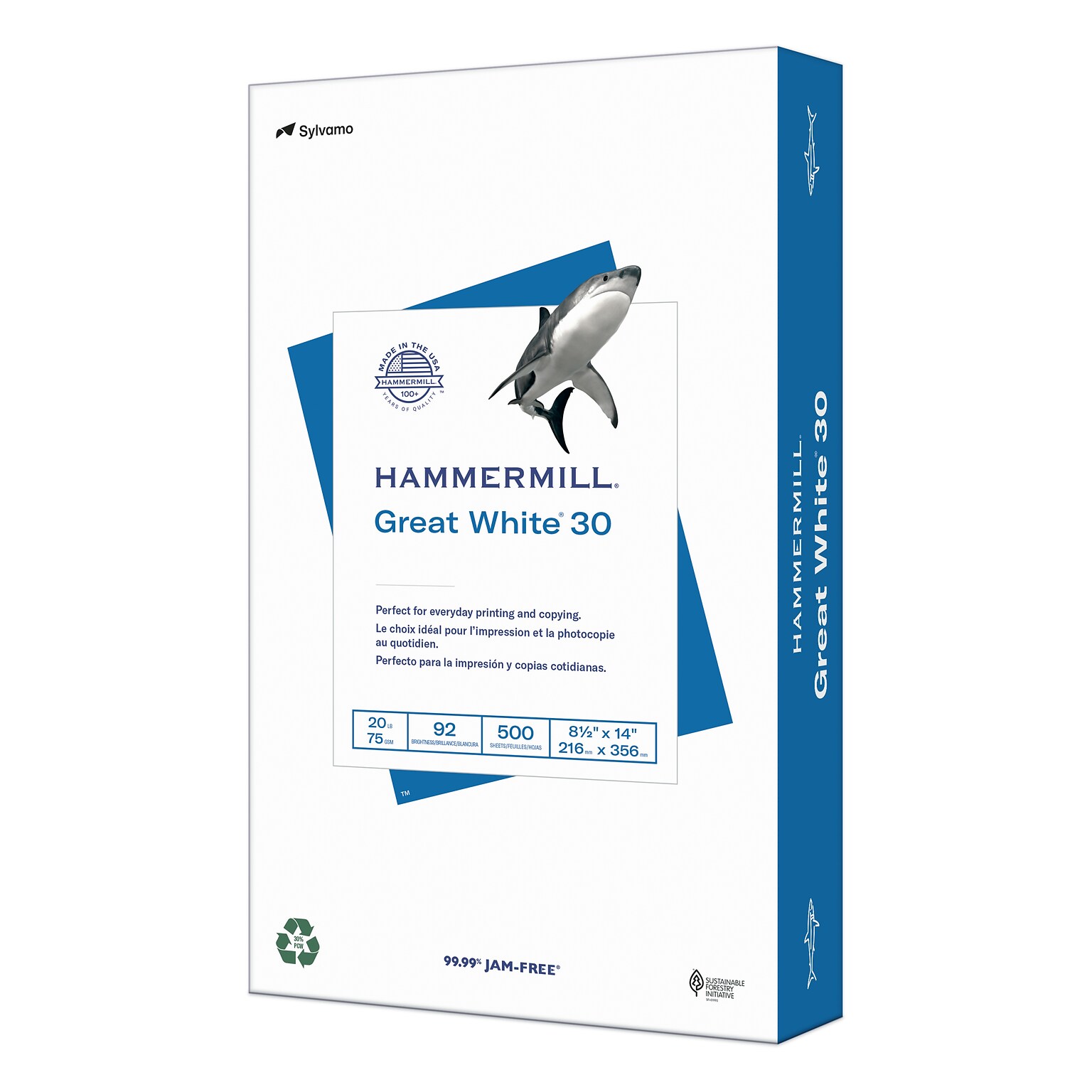 Hammermill Great White 30% Recycled 8.5 x 14 Copy Paper, 20 lbs., 92 Brightness, 500/Ream (HAM86704)