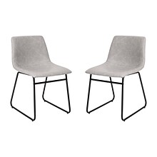 Flash Furniture Midcentury LeatherSoft Dining Chair, Light Gray LeatherSoft/Black Frame, Set of 2 (E