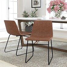 Flash Furniture Midcentury LeatherSoft Dining Chair, Light Brown LeatherSoft/Black Frame, Set of 2 (