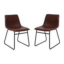 Flash Furniture Midcentury LeatherSoft Dining Chair, Dark Brown LeatherSoft/Black Frame, Set of 2 (E