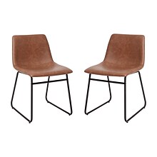 Flash Furniture Midcentury LeatherSoft Dining Chair, Light Brown LeatherSoft/Black Frame, Set of 2 (