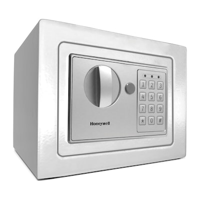 Honeywell Steel Standard Safe with Keypad Lock, White, 0.15 cu. ft. (5605W)