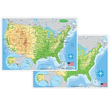 Ashley Productions Smart Poly 12 x 17 U.S. Physical Map Learning Mat, Double-Sided (ASH95001)