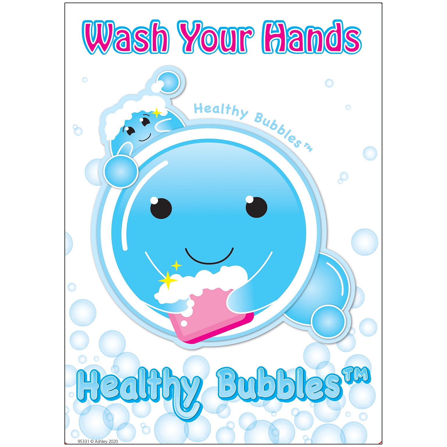 Ashley Productions Smart Poly Space Savers 13 x 9.5Healthy Bubbles Cartoon Image Wash your Hands PosterMat Pals (ASH95331)