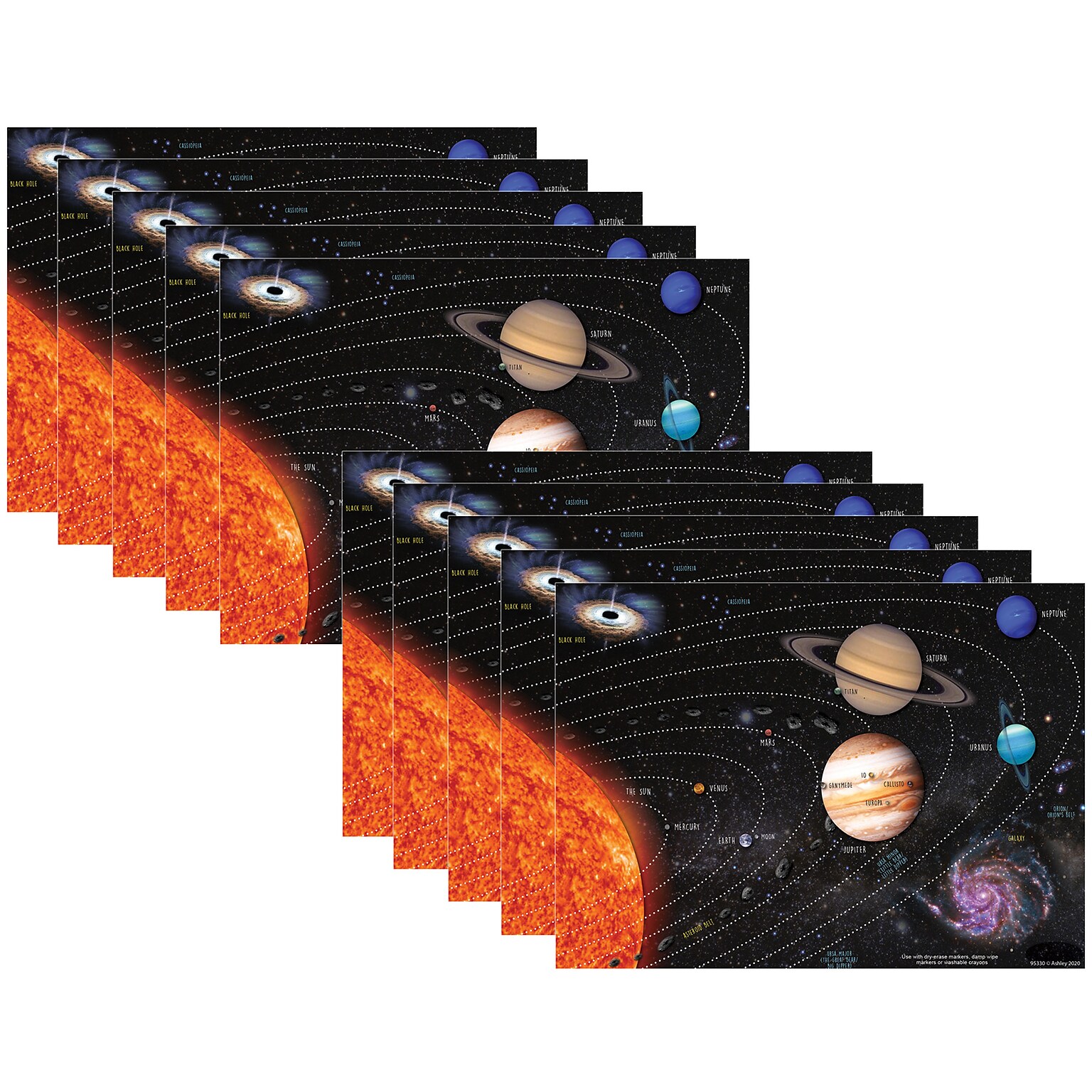 Ashley Productions Smart Poly Space Savers 13 x 9.5 Solar System PosterMat Pals, Pack of 10 (ASH97030)