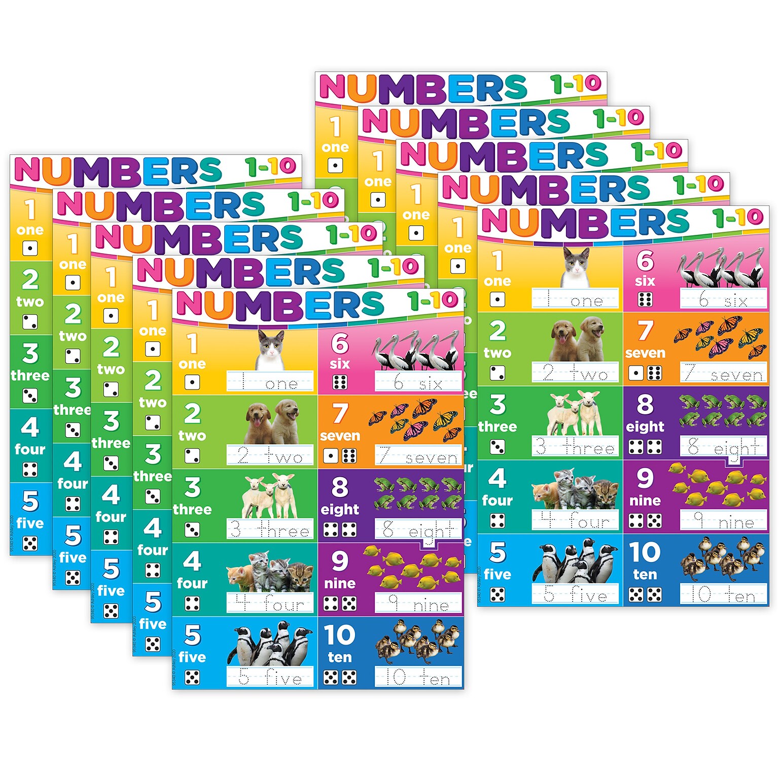 Ashley Productions Smart Poly Space Savers 13 x 9.5 Numbers 1-10 PosterMat Pals, Pack of 10 (ASH97040)