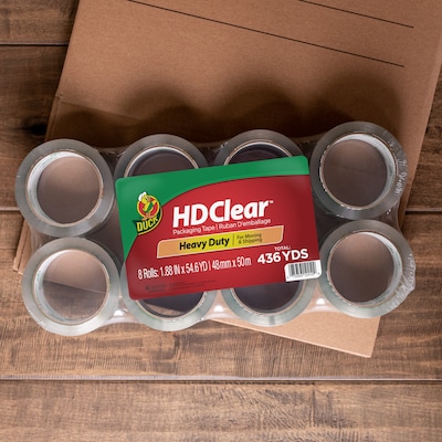 Duck HD Clear Heavy Duty Packing Tape, 1.88" x 54.6 yds., Clear, 8/Pack (282195)