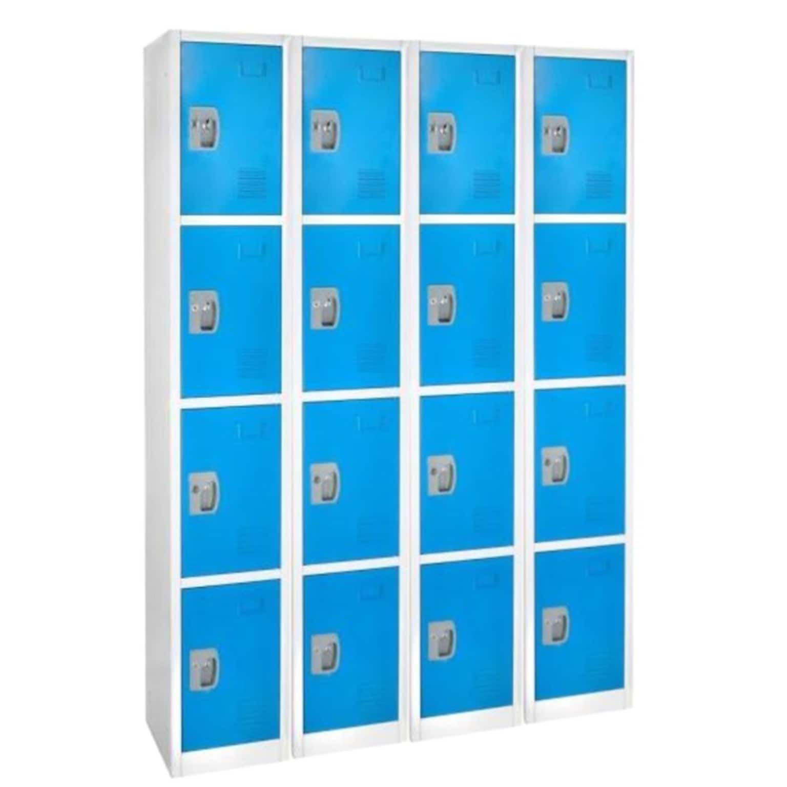 AdirOffice 72 4-Tier Key Lock Blue Steel Storage Locker, 4/Pack (629-204-BLU-4PK)