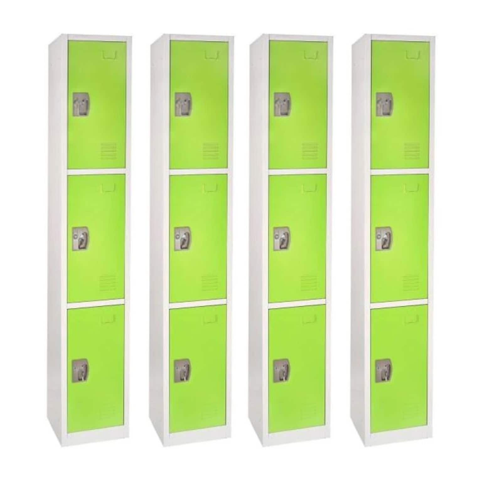 AdirOffice 72 3-Tier Key Lock Green Steel Storage Locker, 4/Pack (629-203-GRN-4PK)