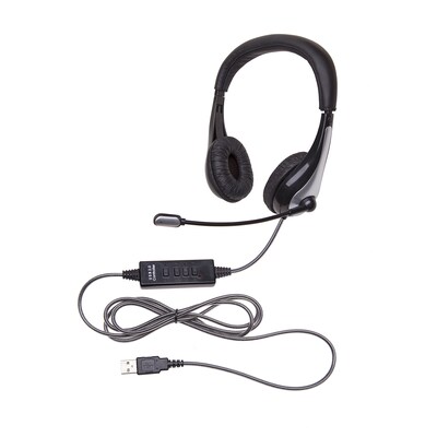 Califone NeoTech 1025MUSB On-Ear Stereo Headset with Gooseneck Microphone, USB Plug, Black (CAF1025M