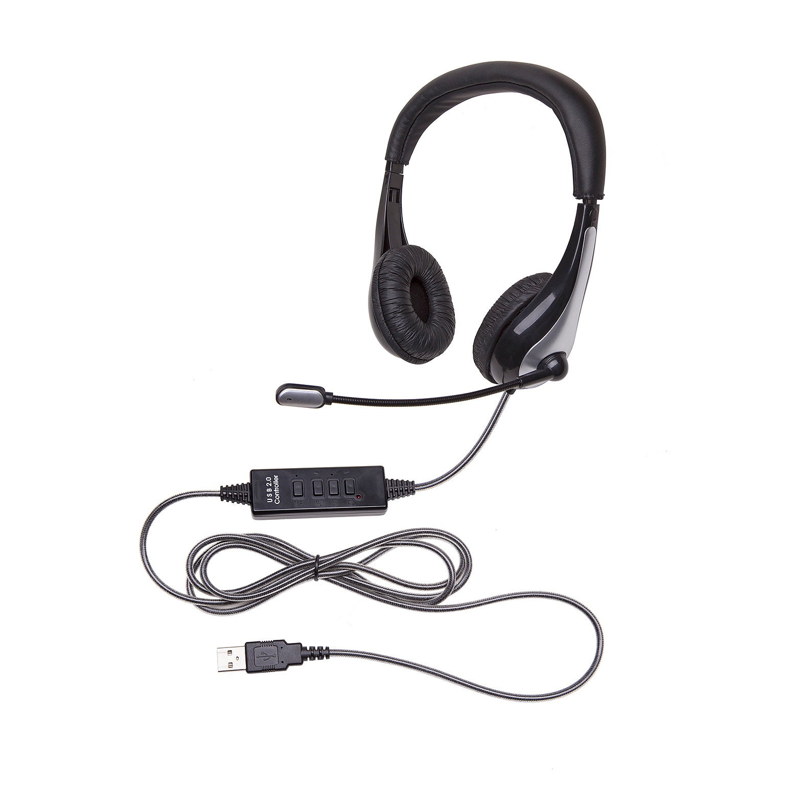 Califone NeoTech 1025MUSB On-Ear Stereo Headset with Gooseneck Microphone, USB Plug, Black (CAF1025MUSB)