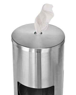 Alpine Industries Universal Floor Stand Wet Wipe Dispenser, With Built-in 7 Gallon Trash Can, Stainless Steel (ALP4777)