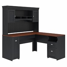 Bush Furniture Fairview 60 L Shaped Desk with Hutch, Antique Black/Hansen Cherry (FV004AB)
