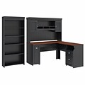 Bush Furniture Fairview 60 W L Shaped Desk with Hutch and 5 Shelf Bookcase Bundle, Antique Black (F