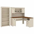 Bush Furniture Fairview 60 W L Shaped Desk with Hutch and 5 Shelf Bookcase Bundle, Antique White (F