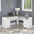 Bush Furniture Fairview 60W L Shaped Desk with Drawers and Storage Cabinet, Shiplap Gray/Pure White