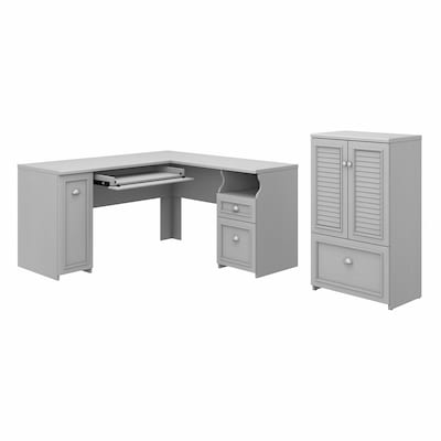 Bush Furniture Fairview 60W L Shaped Desk and 2 Door Storage Cabinet with File Drawer, Cape Cod Gra