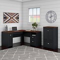 Bush Furniture Fairview 60W L Shaped Desk and 2 Door Storage Cabinet with File Drawer, Antique Blac