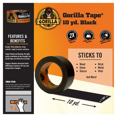 Gorilla Duct Tape, 1.88" x 10 yds., Black (105462)