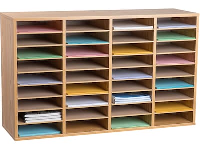 AdirOffice 500 Series 36-Compartment Literature Organizers, 39.3 x 11.8, Medium Oak (500-36-MEO-2P