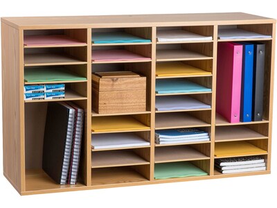 AdirOffice 500 Series 36-Compartment Literature Organizers, 39.3" x 11.8", Medium Oak (500-36-MEO-2PK)