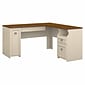 Bush Furniture Fairview 60"W L Shaped Desk with Drawers and Storage Cabinet, Antique White/Tea Maple (WC53230-03K)