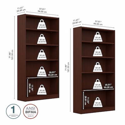 Bush Furniture Universal 72"H 5-Shelf Bookcase with Adjustable Shelves, Vogue Cherry, 2/Set (UB003VC)