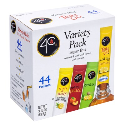 4C Tea 2 Go Sugar Free Iced Tea Mix, Variety Pack, 44/Pack (220-02009)