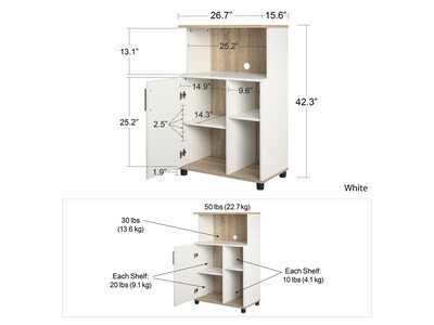 System Build Whitmore 42" Microwave Stand with 6 Shelves, Rustic White/Oak (7014500COM)