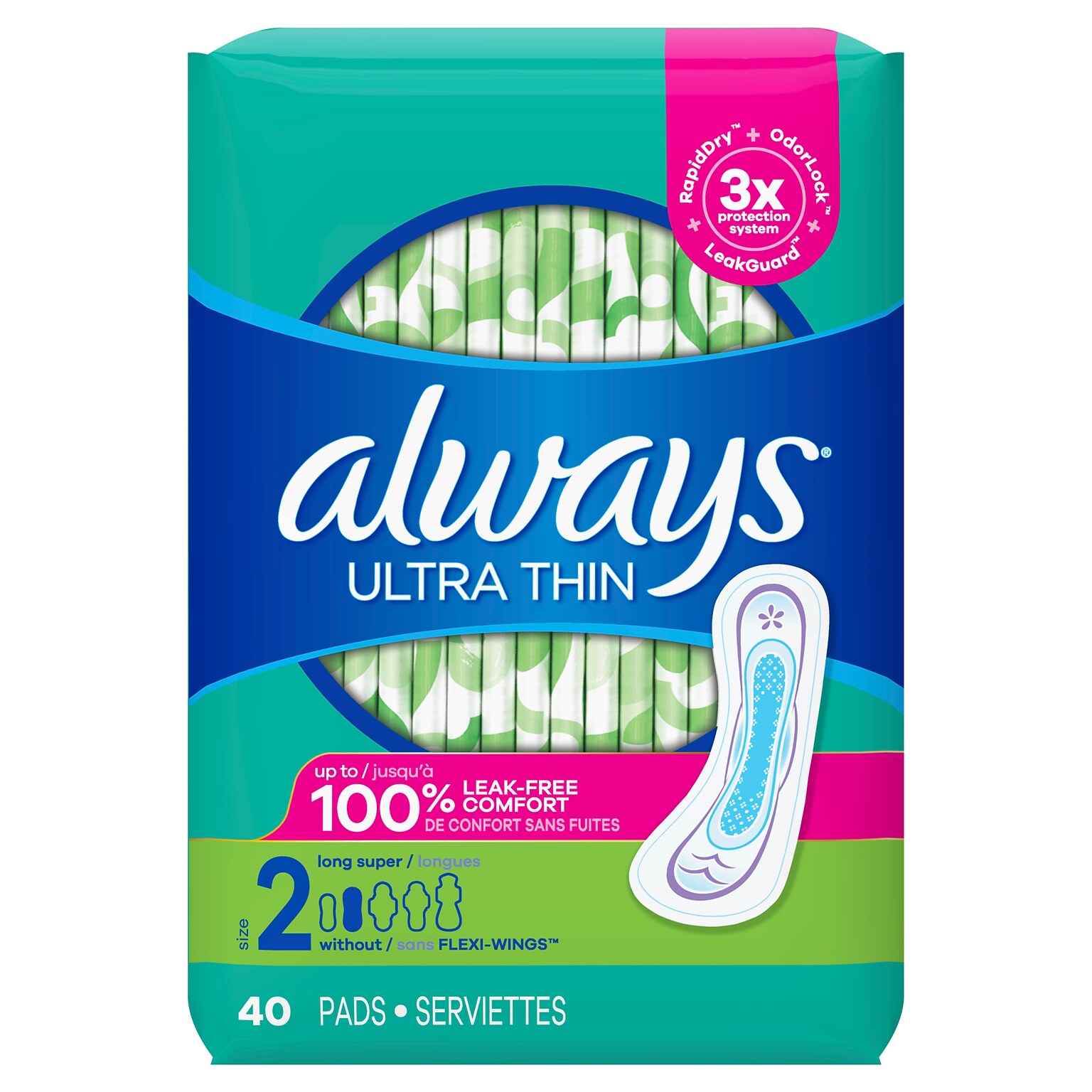 Always Ultra Thin Pads, Super Long 10 Hour, 40/Pack (59874PK)