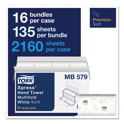 Tork Premium Soft Xpress 3-Panel Multifold Hand Towels, 9.13 x 9.5, 135/Packs, 16 Packs/Carton