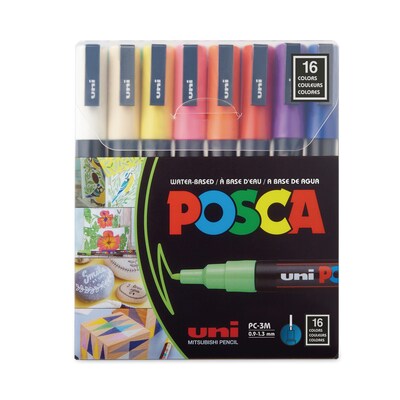 Uni POSCA Permanent Specialty Marker, Fine Bullet Tip, Assorted Colors, 16/Pack (PC3M16C)