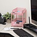 Mind Reader 10.5H 2 Shelf Accessory Organizer Supply Storage, Pink, Metal (HCABASK2T-PNK)