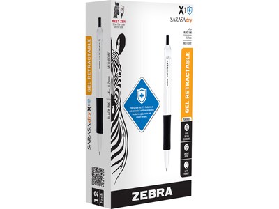 Zebra Sarasa Dry X1+ Retractable Gel Pen, Medium Point, 0.7mm, Black Ink, Dozen (41510)