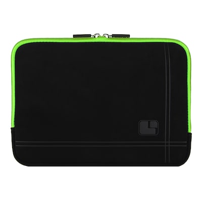 SumacLife Drumm Protective Neoprene Laptop Carrying Sleeve with Back Pocket (Black with Green Edge)