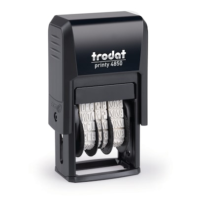 Trodat Printy 4850/4L Economy 5-in-1 Message and Date Stamp, Self-Inking, 0.75 x 1, Blue/Red ink