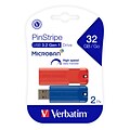 Verbatim PinStripe 32GB USB 3.2 Type A Flash Drive, Blue, Red, 2/Pack (70056)