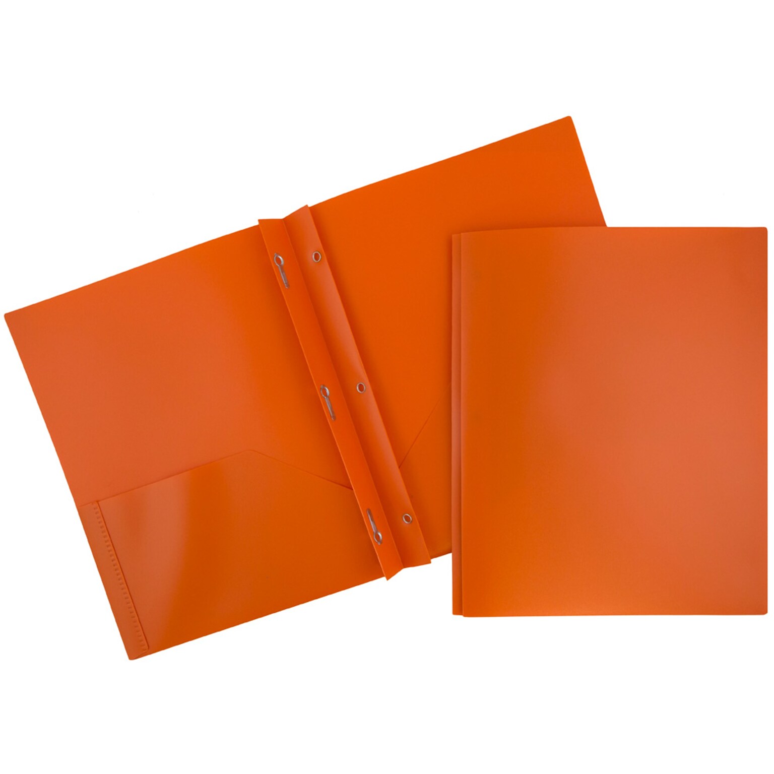 JAM Paper POP 2-Pocket Plastic Folders with Fastener, Orange, 6/Carton (382ECORD)
