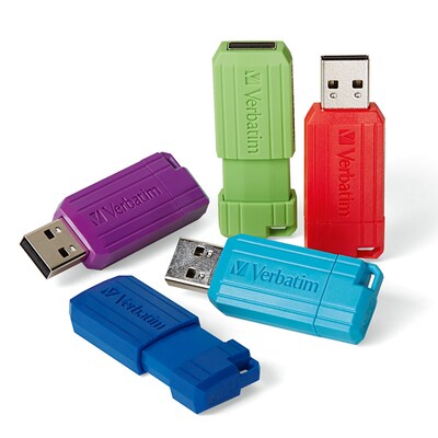 Verbatim PinStripe 32GB USB 2.0 Type-A Flash Drive, Assorted Colors, 5/Pack (70055)