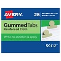 Avery Round Gummed Index Tabs w/ Reinforced Cloth, 1/2, Gray, 25/Box (59112)