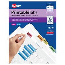 Avery Printable Self-Adhesive Plastic Tabs, 1-1/4, Assorted Colors, 96/Pack (16281)