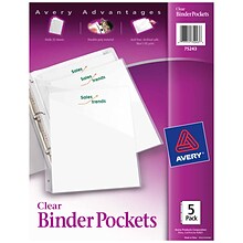 Avery Binder Pockets for 3-Ring Binders, Clear, Fits 8 1/2 x 11 Paper, 5/Pack (75243)