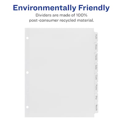 Avery Index Maker EcoFriendly Paper Dividers with Print & Apply Label Sheets, 8 Tab, White, 5 Sets/Pack (11581)