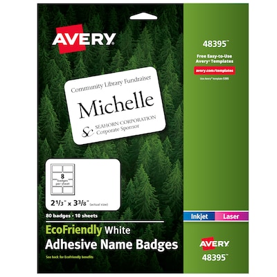 Avery EcoFriendly Adhesive Name Tags, 2-1/3 x 3-3/8, White, 80/Pack (48395)